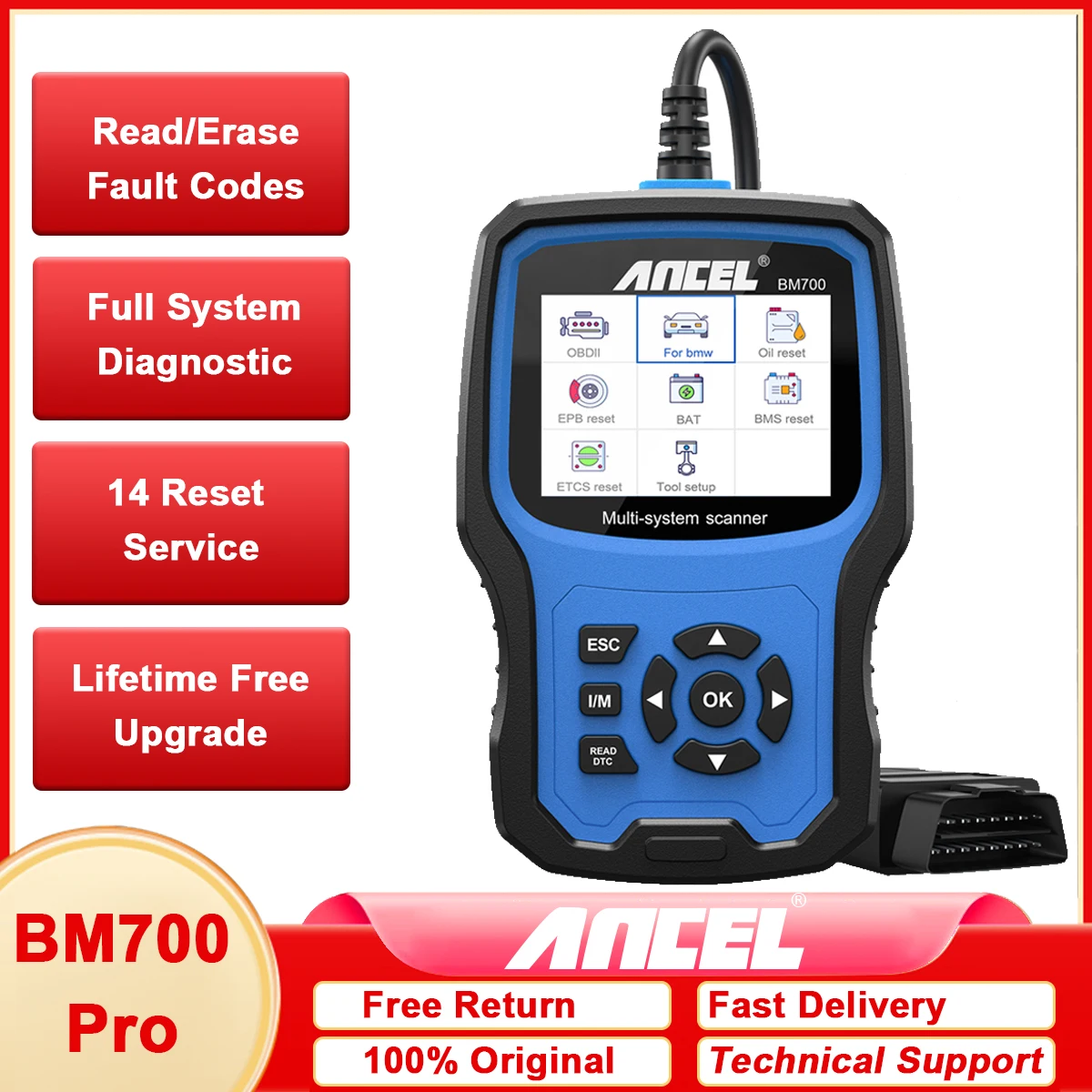 

Сканер ANCEL BM700 PRO OBD2, автоматический диагностический инструмент, полная система Automotivo 14, автоматический VIN OBD2, инструмент для BMW/MINI/Rolls-Royce