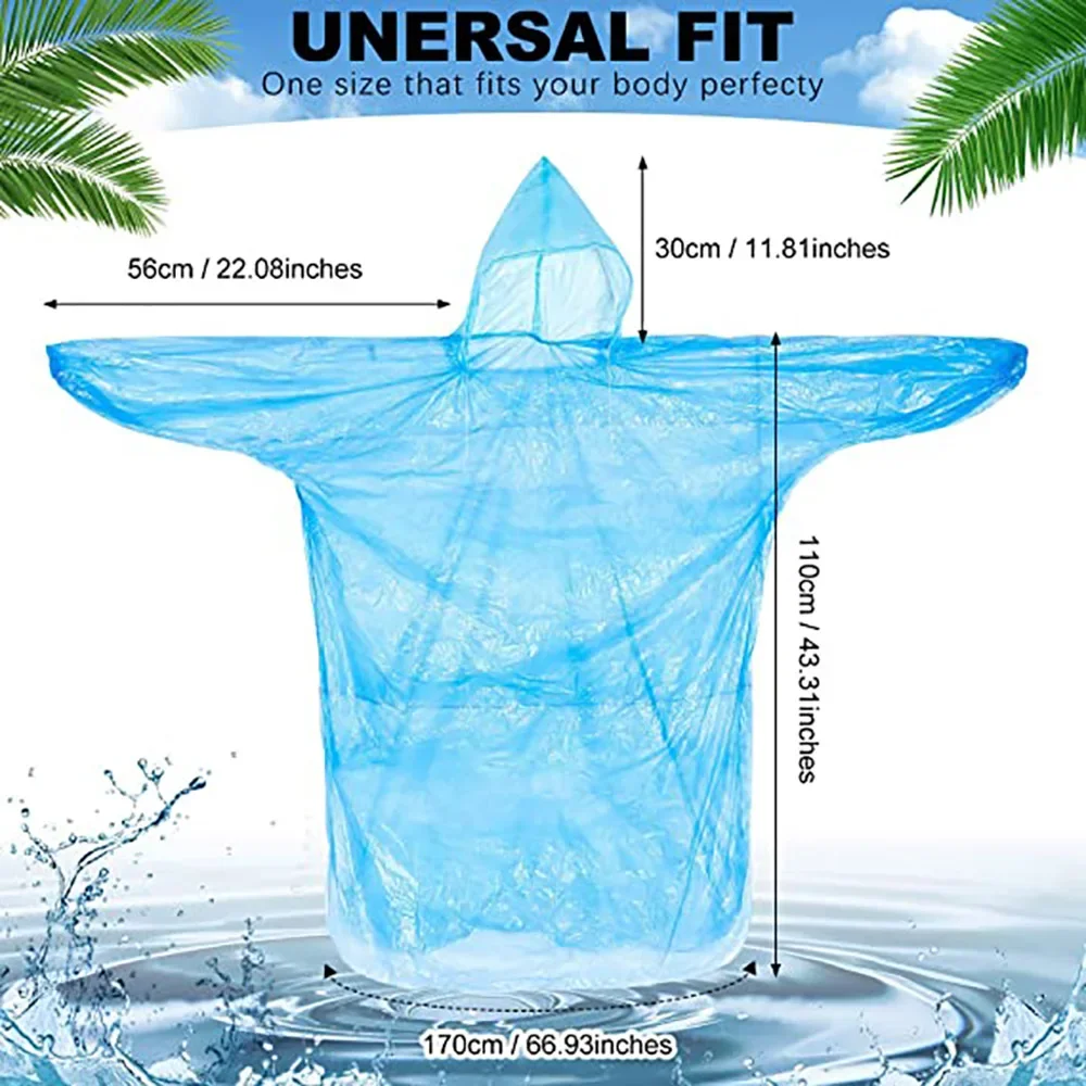 10/20/50 Pieces Rain Ponchos Adults Disposable Plastic Raincoats with Hood Portable Emergency Raincoats for Outdoor Activities