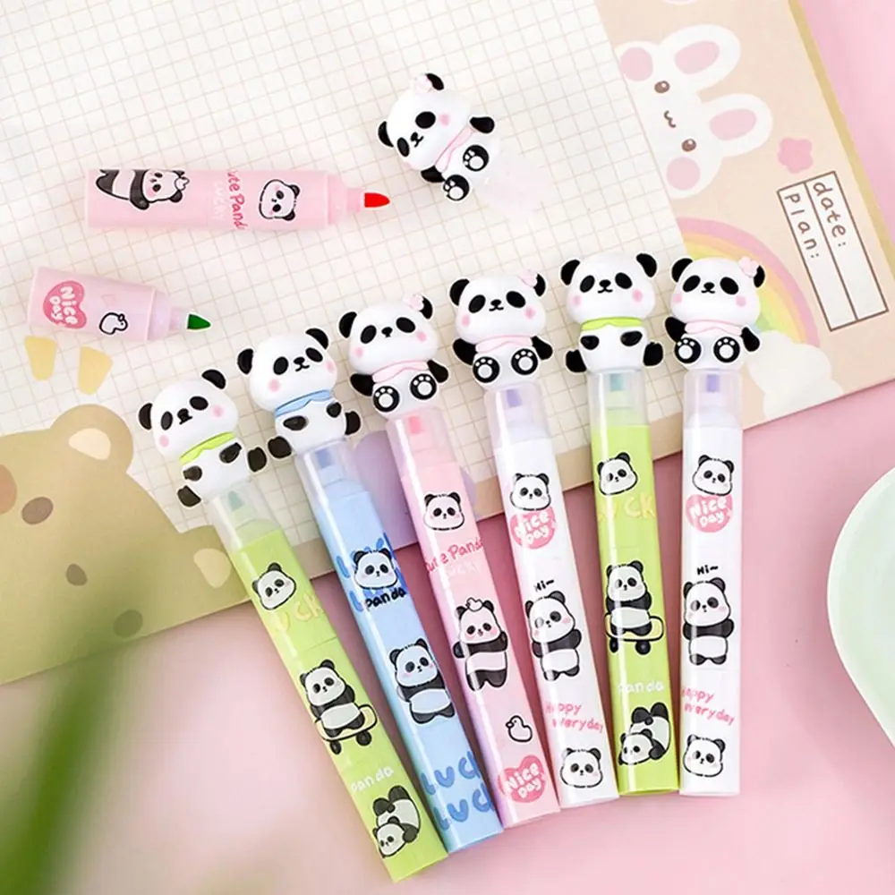 Cartoon Panda Highlighter Pen Portable Creative Cute Diy Color Ledger Pen 3 Layer Splicing Colorful Fluorescent Pen Student