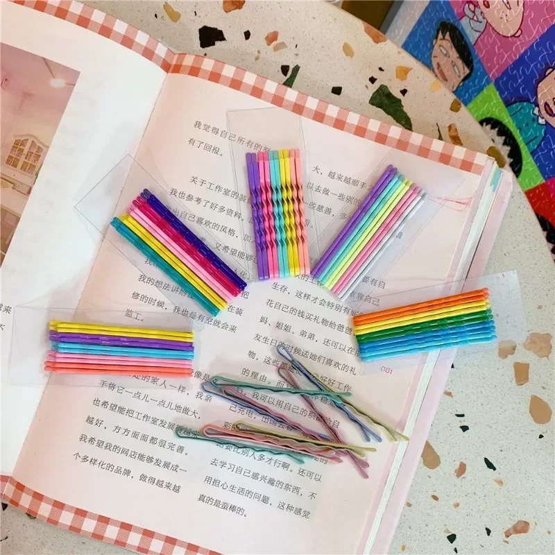 Korean Hairpins 10pcs/set with 5 Colors Ins Popular Rainbow Ice Cream Candy Color Metal Bangs Clips Hairpin Bobby Pin Barrette