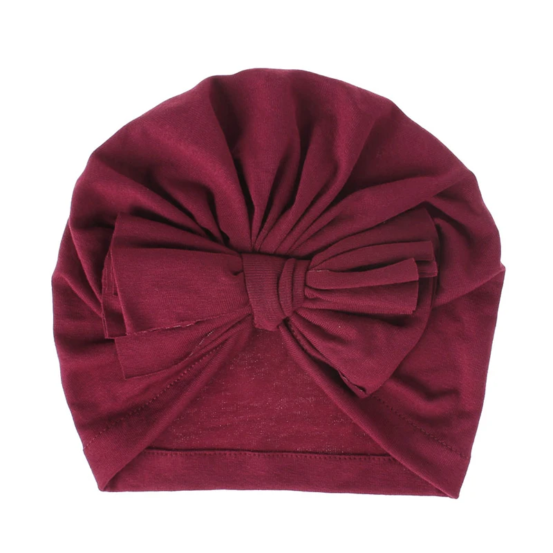 

Solid Cotton Bowknot Baby Girls Cap Hat 0-2T Sweet Newborn Skullies Beanies Soft Turban India Topknot Headwraps Accessories