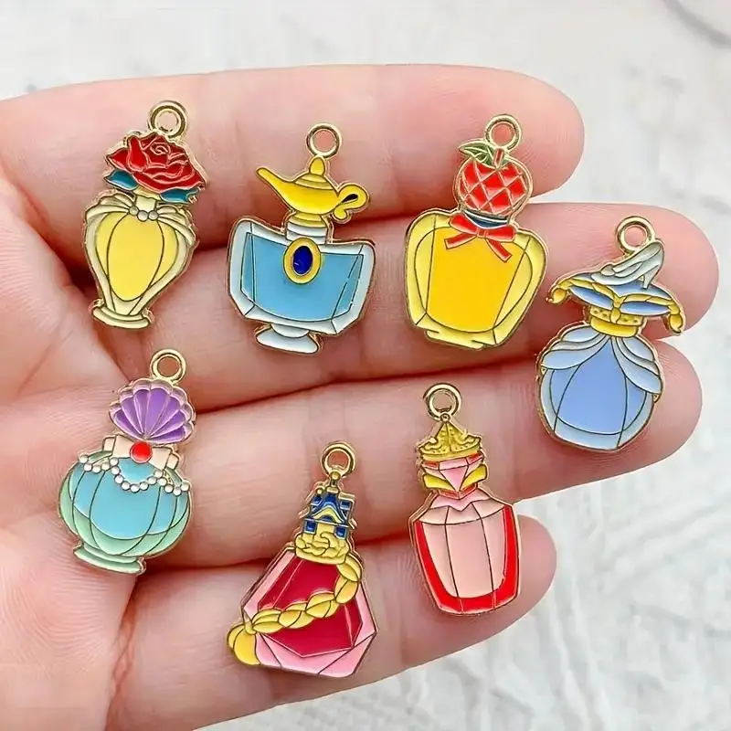 7 Exquisite and Unique Mixed-Color Perfume Bottle Design Alloy Enamel Pendants - Suitable for Necklaces, Pendant Earrings, Keych