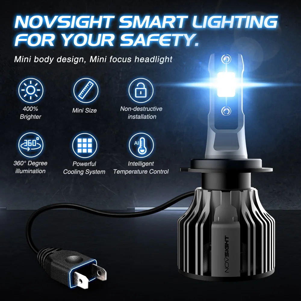 Novsight N39 H7 faro a LED per Auto H4 LED H1 H11 9005 HB3 9006 HB4 6000K 10000LM 72W 12V LED Auto faro fendinebbia lampadine