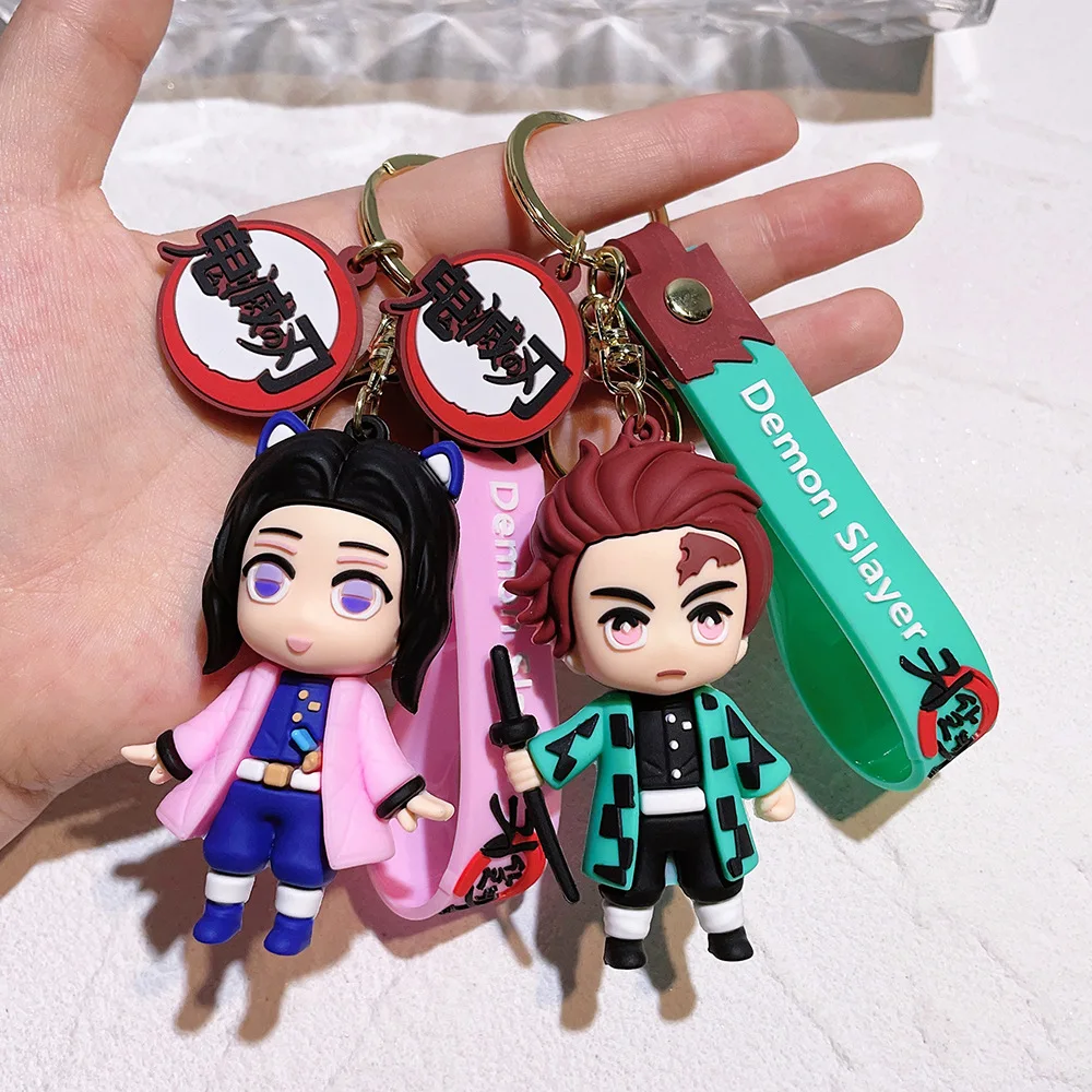Halloween Demon Slayer Anime Figure Doll Keychain Creative Backpack Car Keyring Cartoon Couple Pendant Toys Christmas Gifts