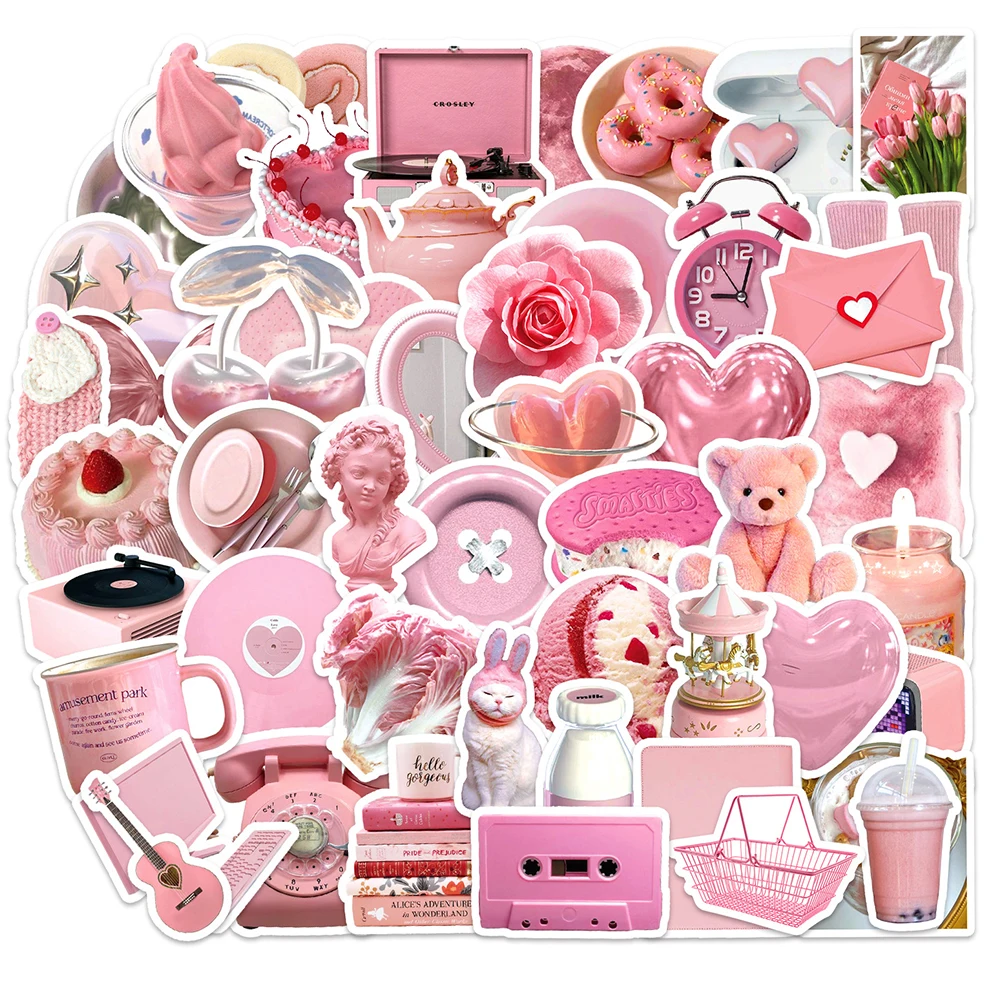 

10/30/50PCS INS Style Pink Cartoon Stickers Aesthetic DIY Laptop Luggage Guitar Kid Toy Waterproof Cute Sticker for Kids Girls