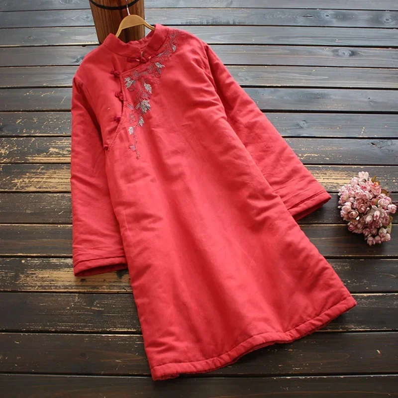 

Chinese Style Clothing Women Winter Coat Woman 2024 Vintage Embroidery Cotton Loose Hanfu Female National Cheongsam Top 1215 MN1