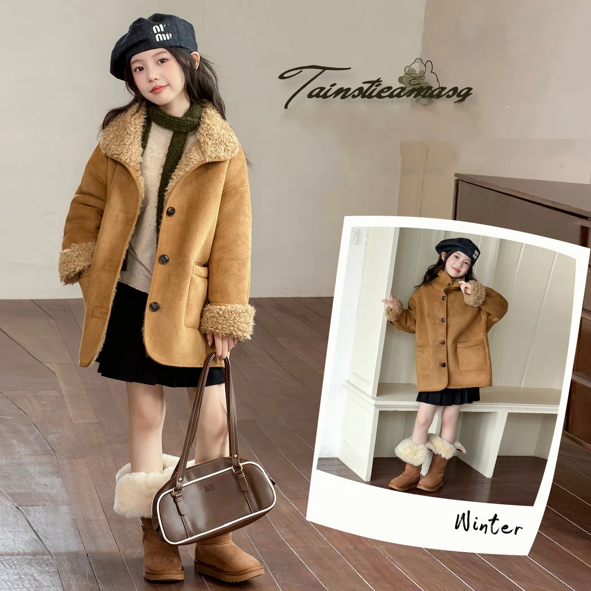 

Casual Reversible Lamb Wool Coat Women Stand Collar Single Breasted Pocket Loose Short Warm Jacket Child Commute Office Jackets