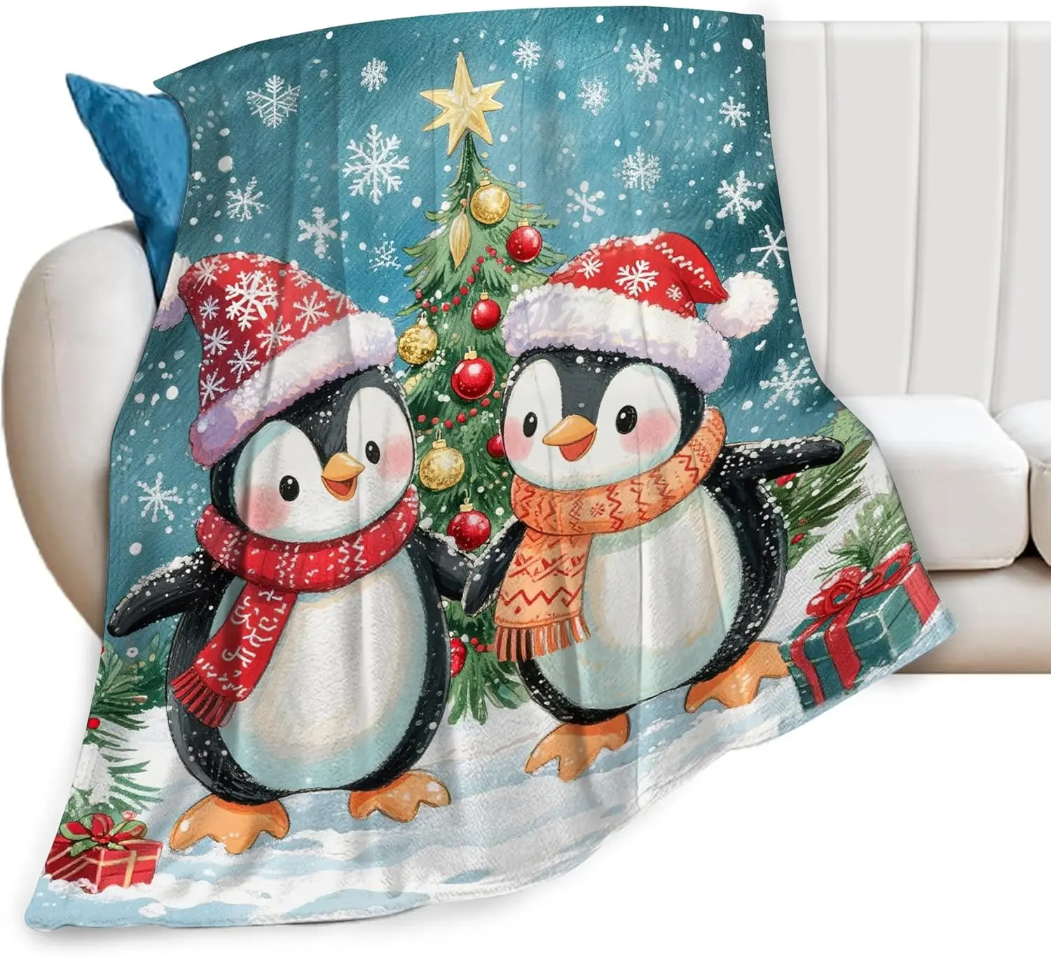 VIKAMA Penguin Blanket - Soft Plush Christmas Winter Blanket - A Comfortable Penguin Print Gift For Ladies, Girls And Children