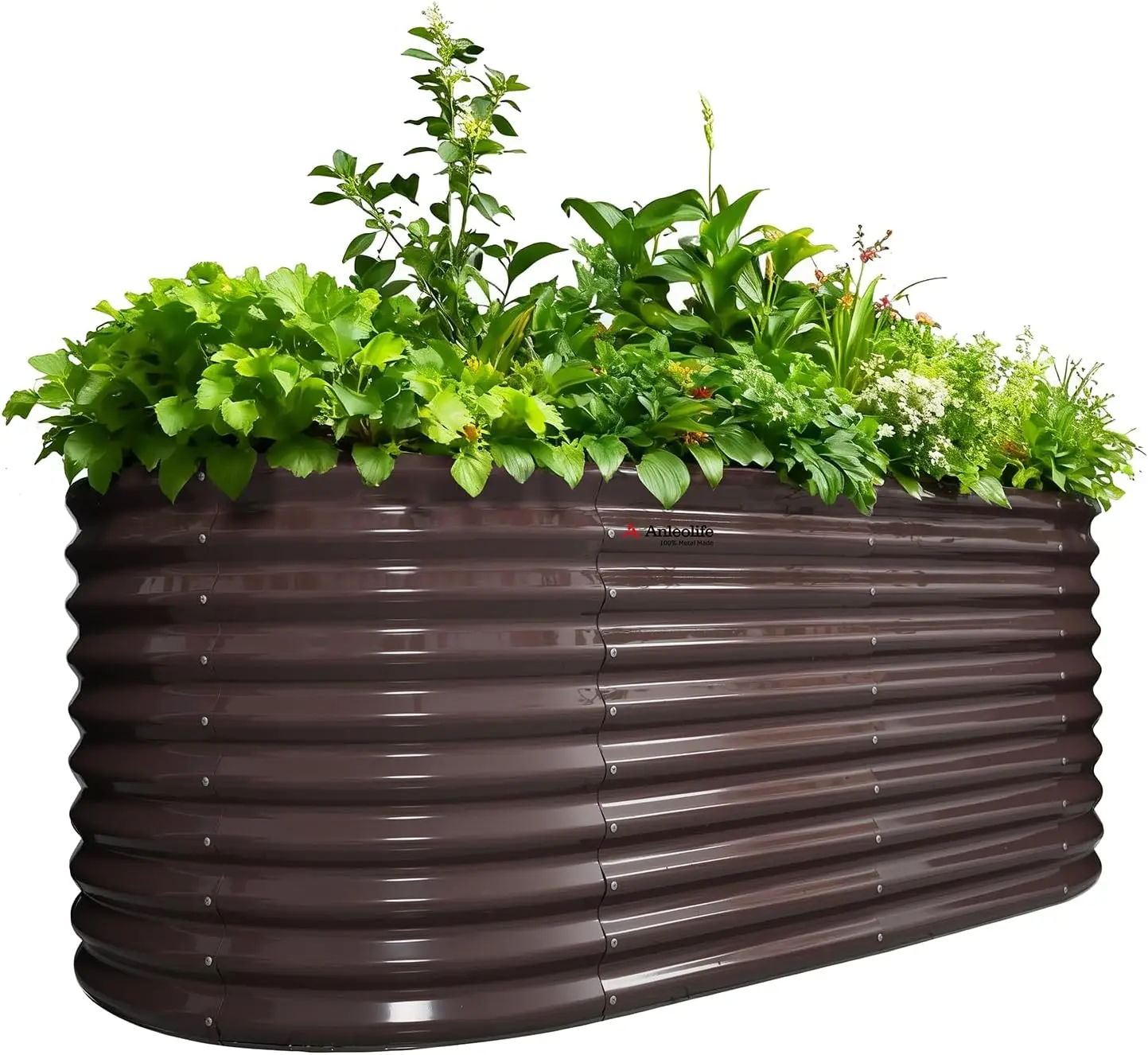 

A ANLEOLIFE 30" Extra Tall Galvanized Raised Garden Beds Outdoor, 6x3x2.5ft Oval Metal Planter Boxes for Planting Vegeta