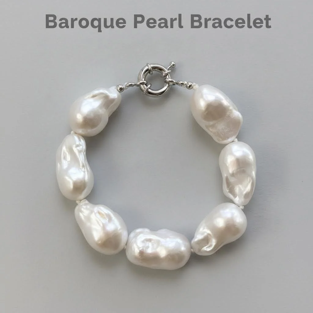 Fashion Mens Freshwater Pearl Bracelet Fish Tail Rock Style Silver Steering Wheel Buckle Rough Masculine Design