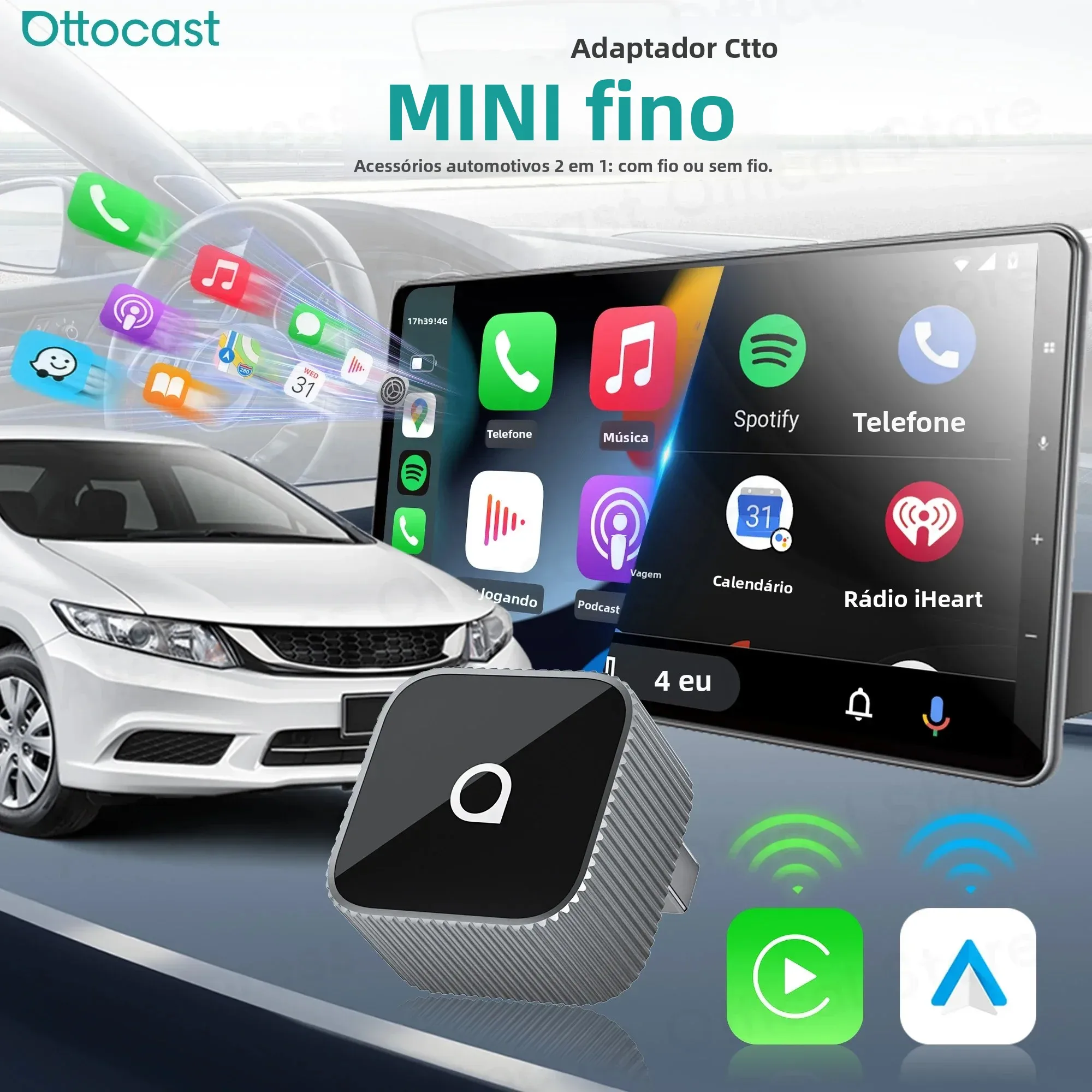ottocast-cube-mini-スリムアダプター-ワイヤレス-carplay-android-auto-車アクセサリー-usb-ドングル-シボレー、シュコダ、オペル、vw、トヨタ、ビュイック用