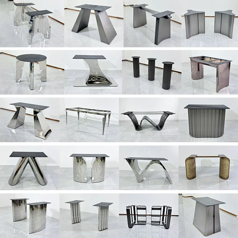 

Thickened stainless steel iron plate dining table legs luxury square table hotel restaurant barrier-free slate