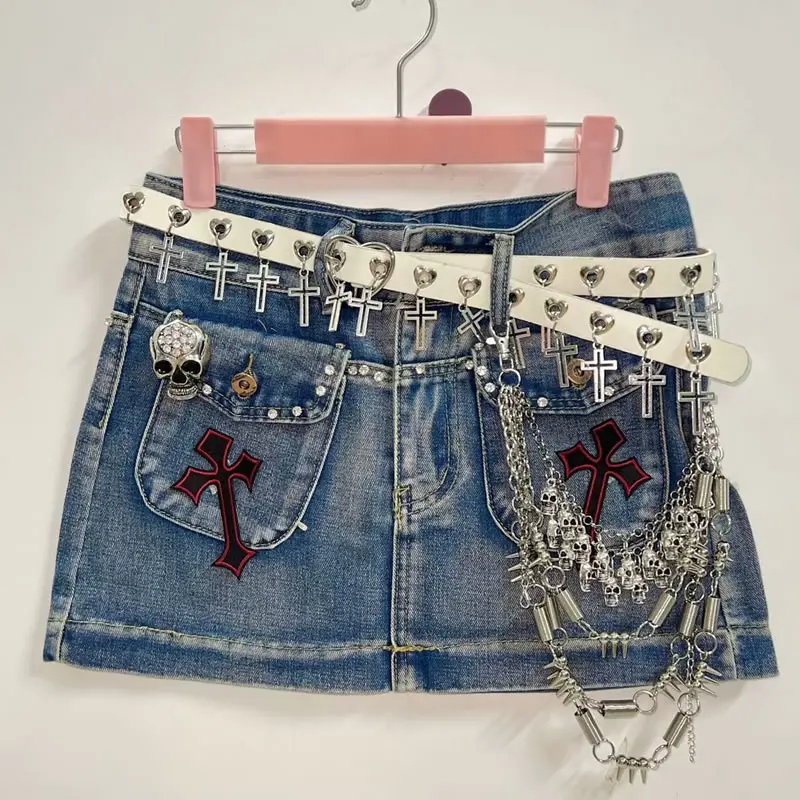 Cross Short skirts  Punk Short skirts Gothic Short skirts harajuku  Short skirts  Gothic  Jean shorts gothic clothes y2k clothes