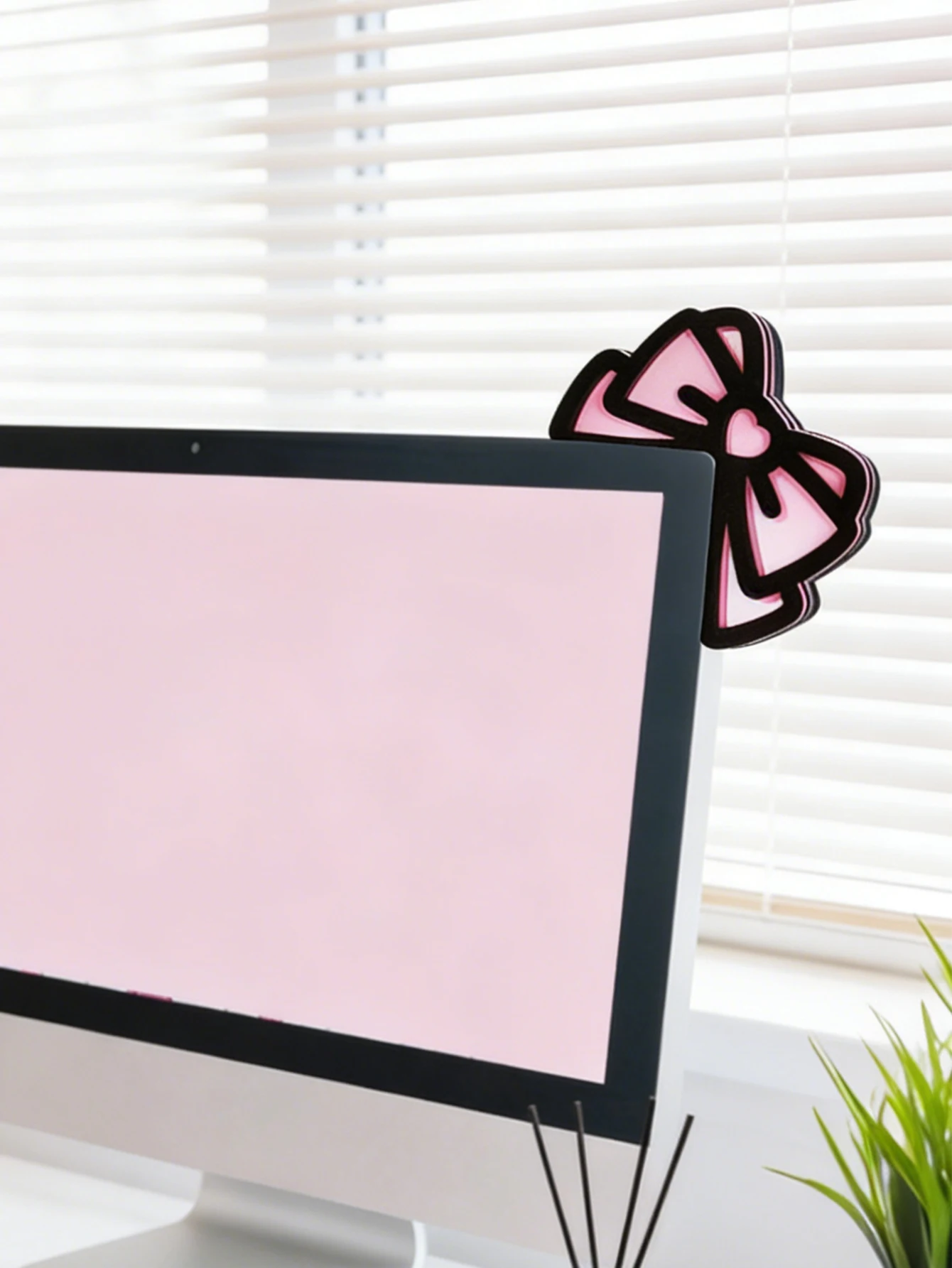 Niedliche Computer-Monitor-Dekoration, rosa Schleife, Katzenohrform, Ornamente, Kawaii-Desktop-Dekoration für PC, Laptop, Zimmer, Schreibtisch, Dekoration, Mädchen-Geschenk – Detail 6