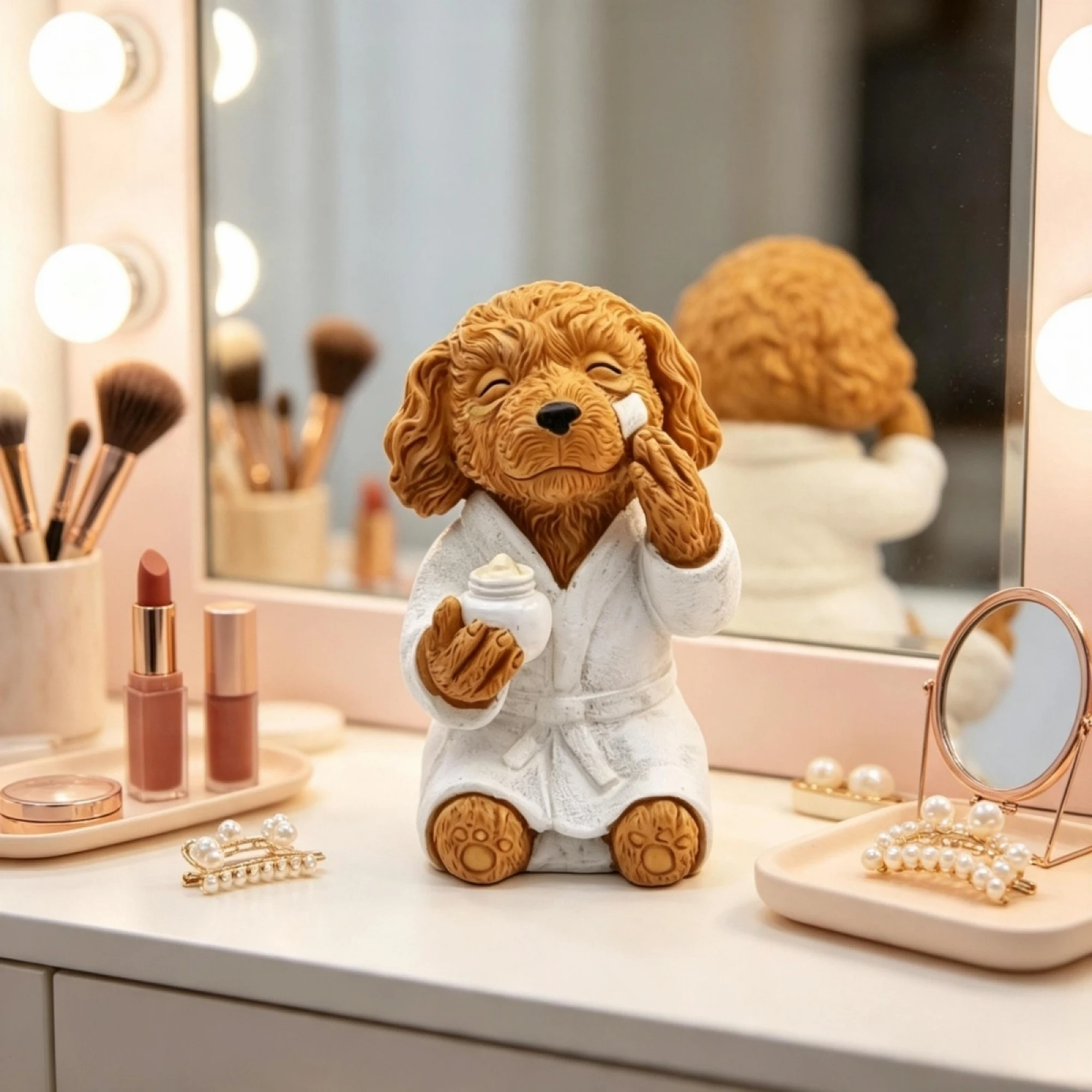 Cute Dog Figurine Spa Skincare Puppy Statue Table Centerpiece for Home