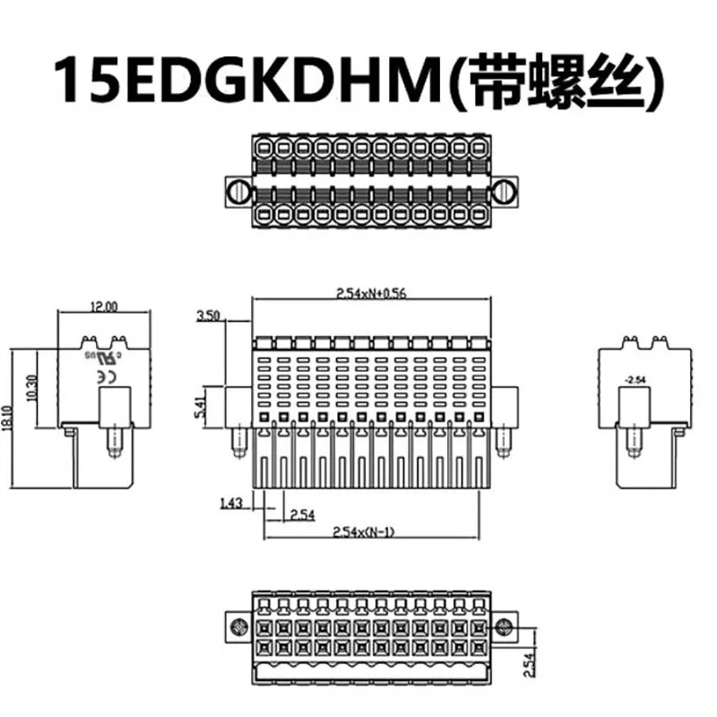 100PIN Black 15EDGKDHM 2.54mm pluggable Terminal Block 0156-1BXX-BK KF2EDGKEM Weidmuller