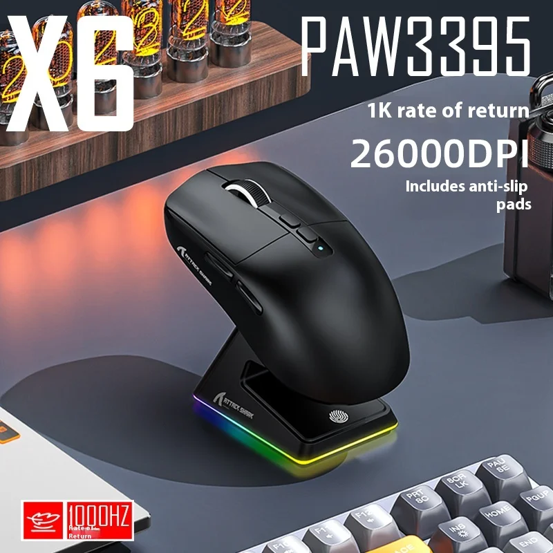 

Attack Shark X6 Wireless Gaming Mouse Lightweight Bluetooth 2.4 Ghz with Paw3395 Sensor And Charging Stand FPS Accessory