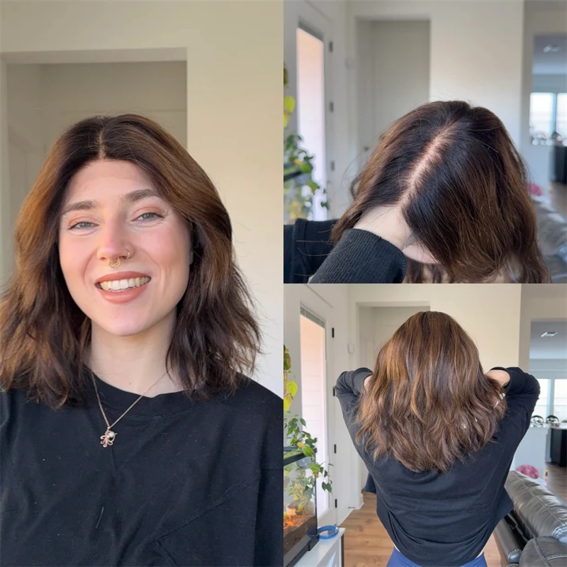 

Cosplay Daily Party Wig 13x4 Ombre Medium Brown Synthetic HD Lace Front Wig 150% Density Wig Realistic Look Soft Short Wave Bob