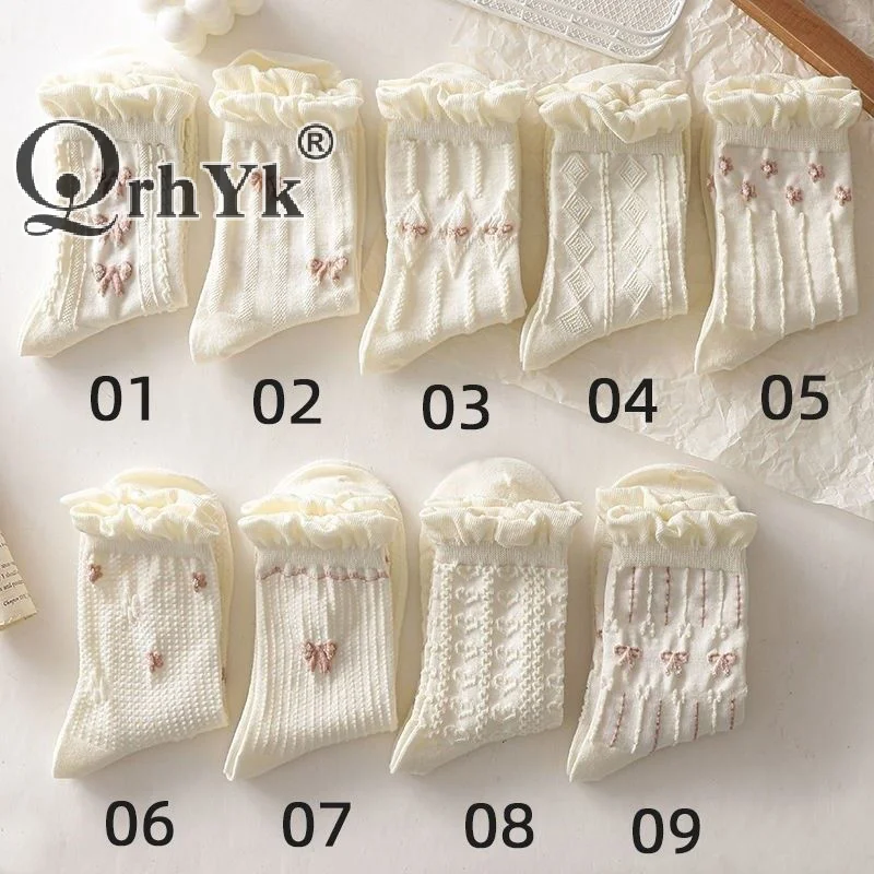 

Simple White Socks Versatile Lovely Bowknot Small Flowers Women's Medium Tube Socks Kawaii Harajuku Jk Lolita Girls Cotton Socks