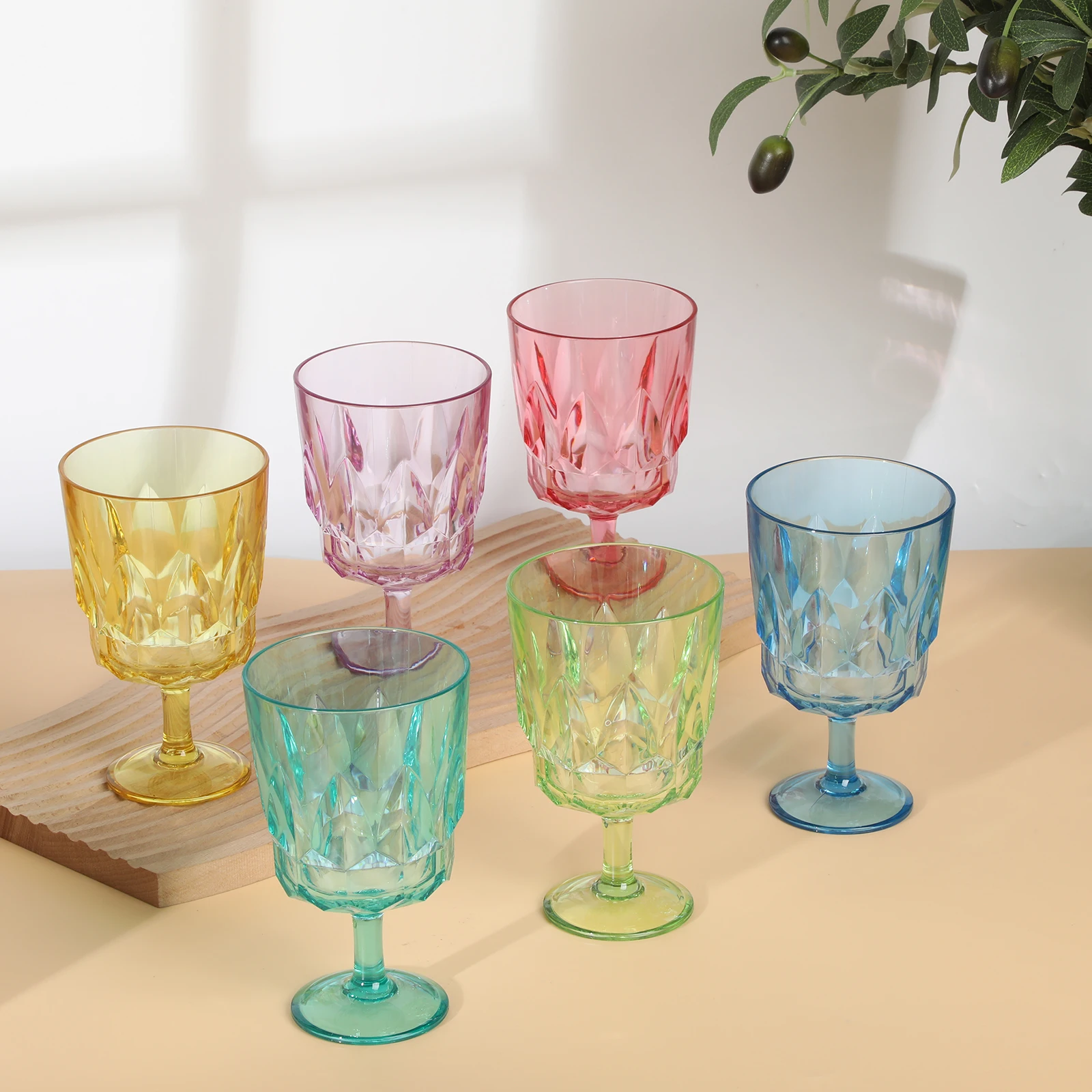 

6 plastic wine glasses, plastic cups, gemstone highball glasses, suitable for weddings, banquets, and daily entertainment partie