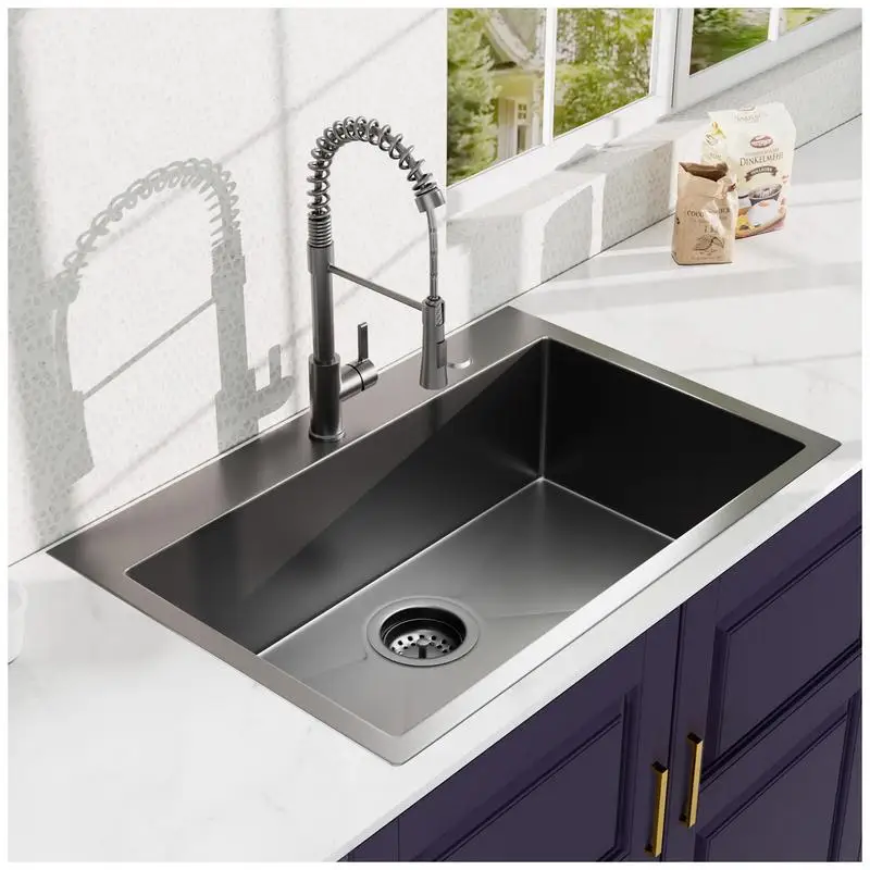 

33x22 Stainless Steel Topmount Kitchen Sink Gunmetal Black 18G 304 Grade