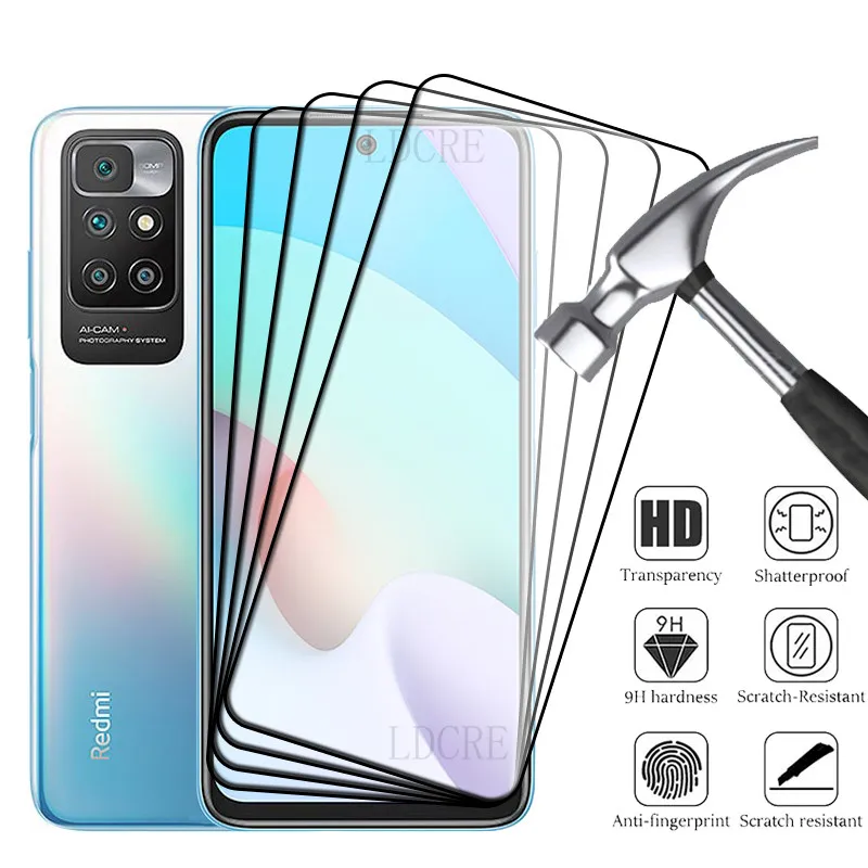 4Pcs Für Xiaomi Redmi 10 Glas Redmi 10 Gehärtetem Glas Schutz Volle Abdeckung Kleber 9H HD Screen Protector für Redmi 10 Redmi10