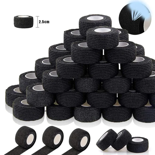 Imagen 1 del producto Cubierta de vendaje de agarre de tatuaje negro, cintas no tejidas impermeables, autoadhesivas, suministro de cubierta de agarre, 96/48/24/12/6 piezas