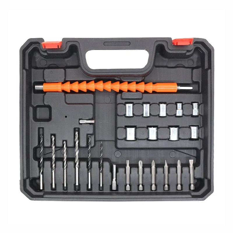 Hard Plastic Suitcase Toolbox Electric Drill Box with Metal Drill Bit Screwdriver Accessories Sets Portable Case