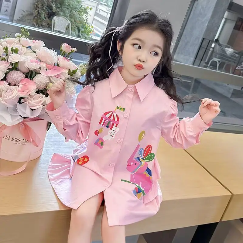 2-7T spring autumn children kids girls fashion cute full sleeve long shirt blouse
