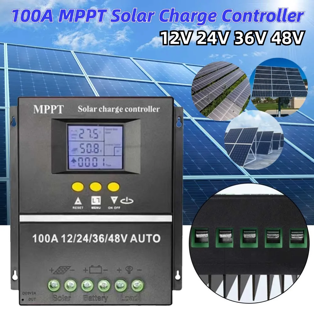 

MPPT 100A Solar Charge Controller 12V 24V 36V 48V Solar Panel PV Battery Intelligent Regulator Dual USB Stabilizer LCD Display