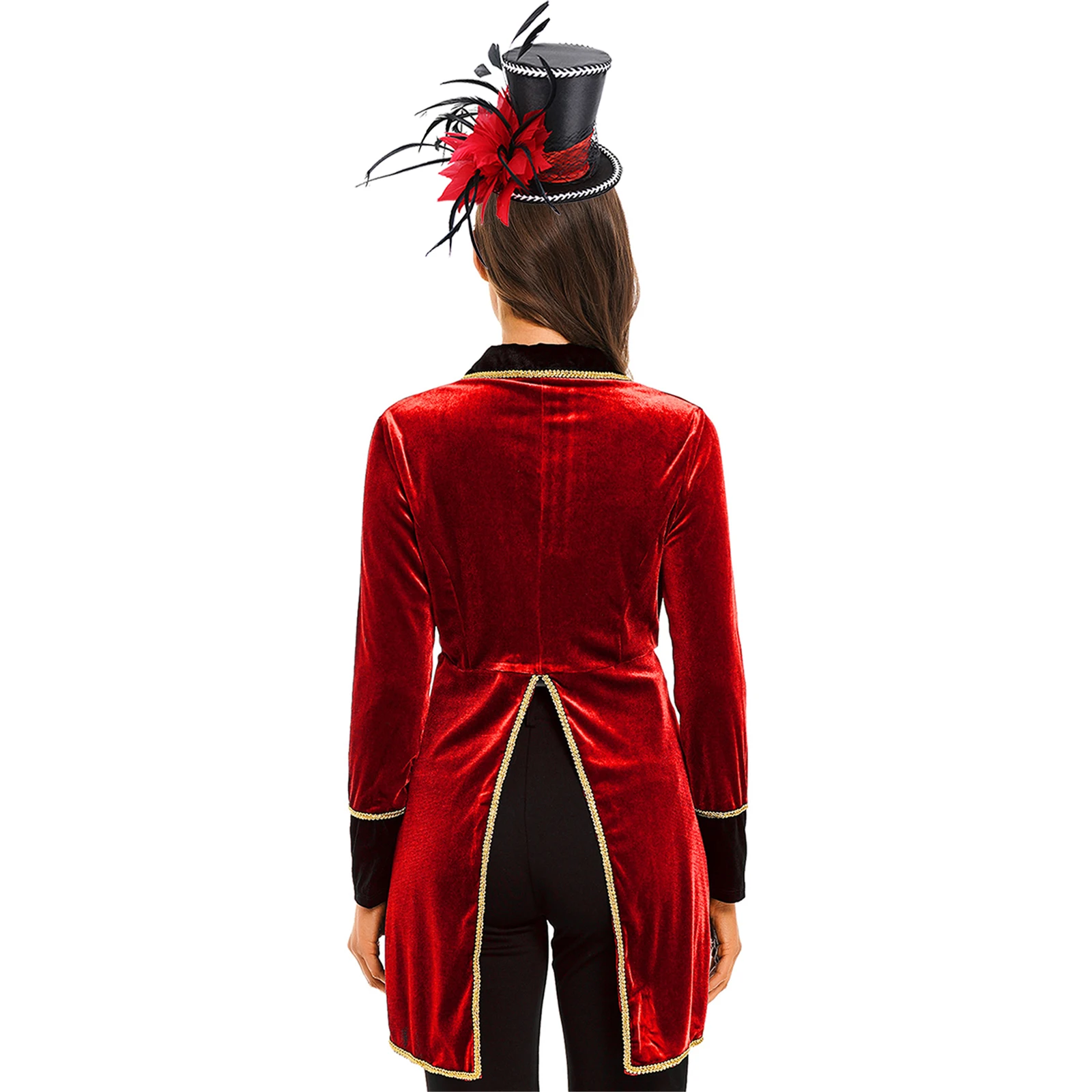 سترة نسائية من السيرك Ringmaster معطف خلفي زي شومان بليزرات مخملية معطف الهالوين كرنفال كوسبلاي للحفلات الهذيان