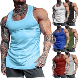 Camisola esportiva de musculação masculina de regata, treinamento abrangente, monocromática, estourrada americana, verão