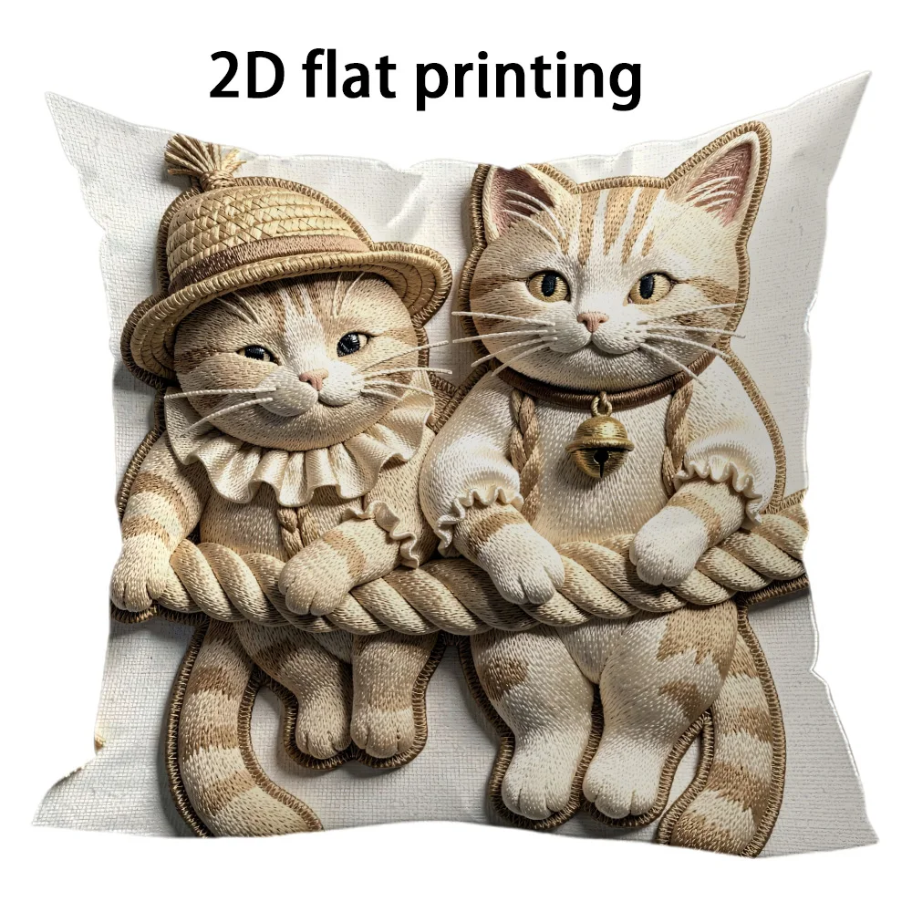 Retro Childish Style Cat Theme Double-sided Printed pillow cover Short plush Suitable living rooms bedrooms throw cushion cover