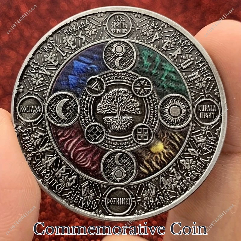 40x3MM 생명의 나무 배열 챌린지 코인 다이어그램 고대 은색 영국 여왕 음양 태양신 니켈 기념 코인 선물