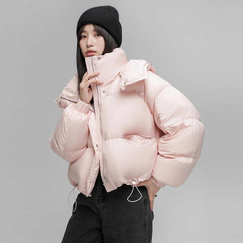 Fluffy Warm Hooded Jacket for Women, Stand-up Collar, Leisure Parka, Korean Department of Matching, New, 2024