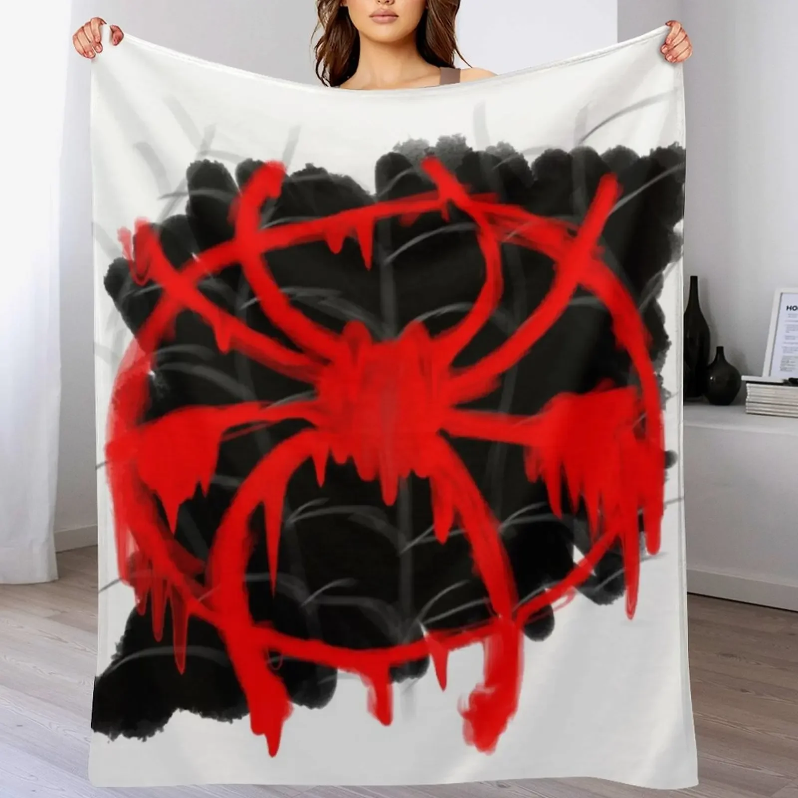 Red Spray Painted Spider Throw Blanket Multi Use Warm Blanket for Living Room Bedroom
