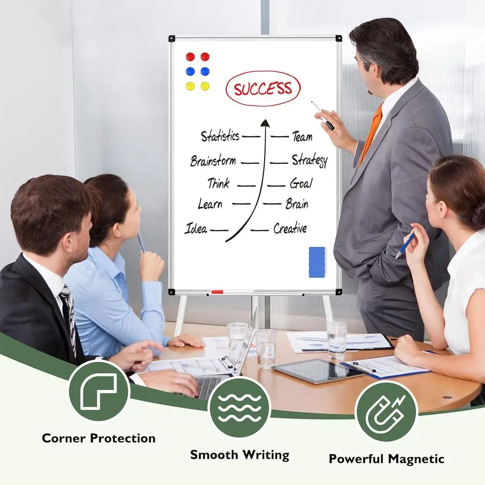 حامل سبورة بيضاء مغناطيسي ثلاثي القوائم بارتفاع قابل للتعديل، لوح مسح جاف 36 × 24، حامل عرض مع 6 مغناطيسات، ممحاة، وقلمين