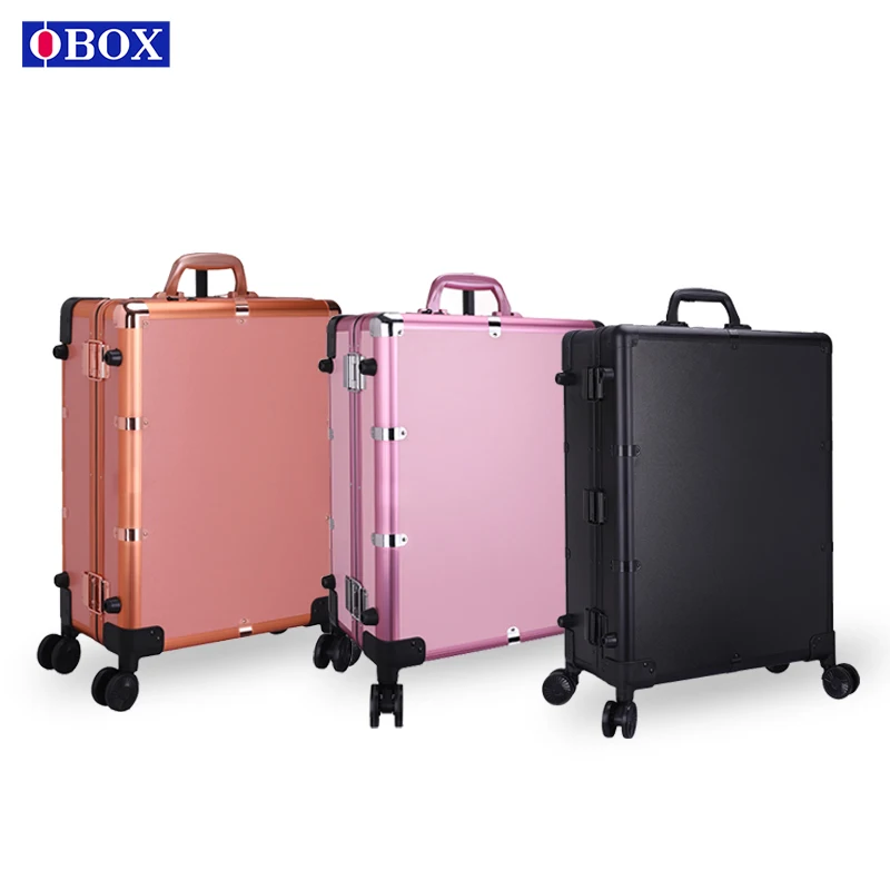 OBOX National Style Thread Holographic Reusable Makeup Case Professional Artists Workroom Wheels Built-in Light Large Capacity