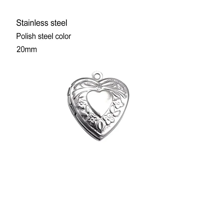Everfast New 20pc/lot DIY Photo Frame Stainless Steel Engraved Bowknot Heart Locket Charms Jewelry Making Family Memories Gift