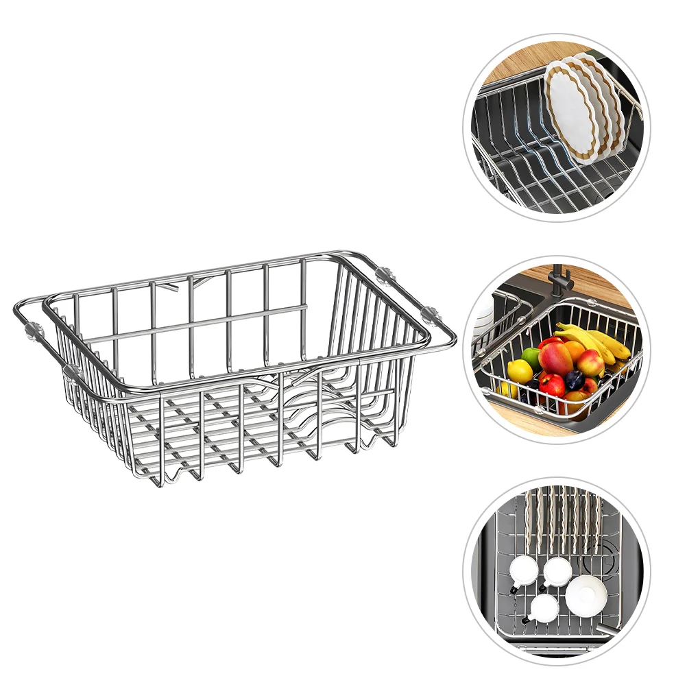 Expandable Dish Drying Rack Over The Sink Dish Draining Basket Stainless Steel Utensil Cutlery Holder Dish Drainer Drying Rack