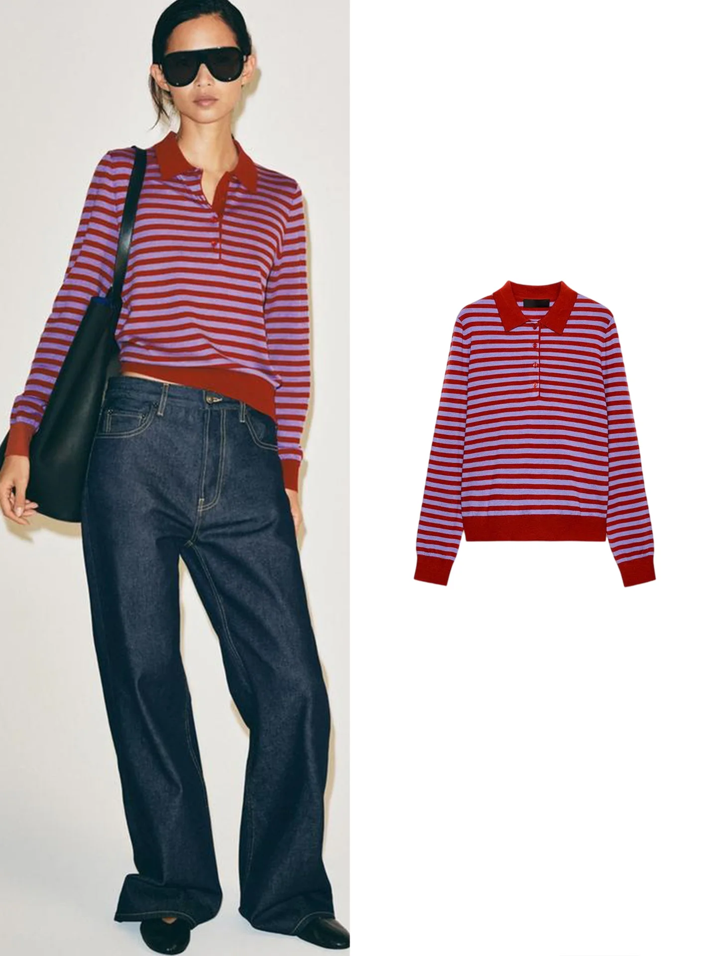 Women's Knitted Long Sleeve Striped  Shirt Color Block Street Style Autumn New Arrival Loose Fit Polyester Casual Wear