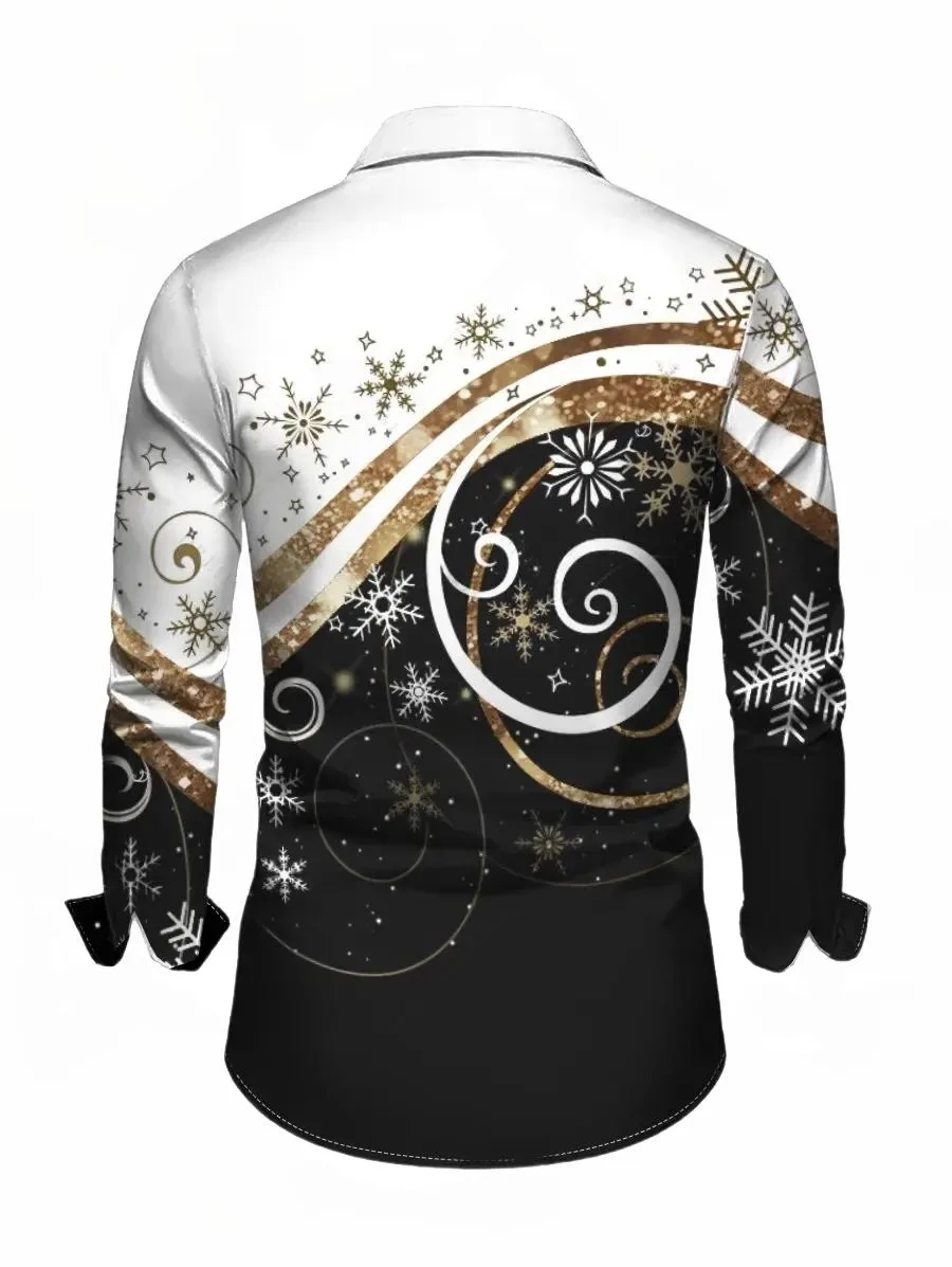 Men's 3D Marble Printed Shirt Snowflake Casual Fashion Flip Button Long Sleeve Party Autumn Shirt