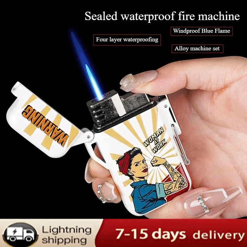 

Outdoor Straight Flush Metal Lighter, Four Layer, Thick, Waterproof, Blue Flame, Butane Lighter, Cigarette Accessories Tool