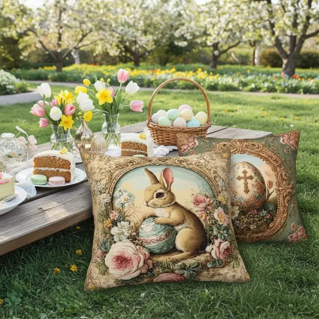 Easter Bunny Pillow Cover Spring Retro Cushion Case Sofa Decor New Arrival
