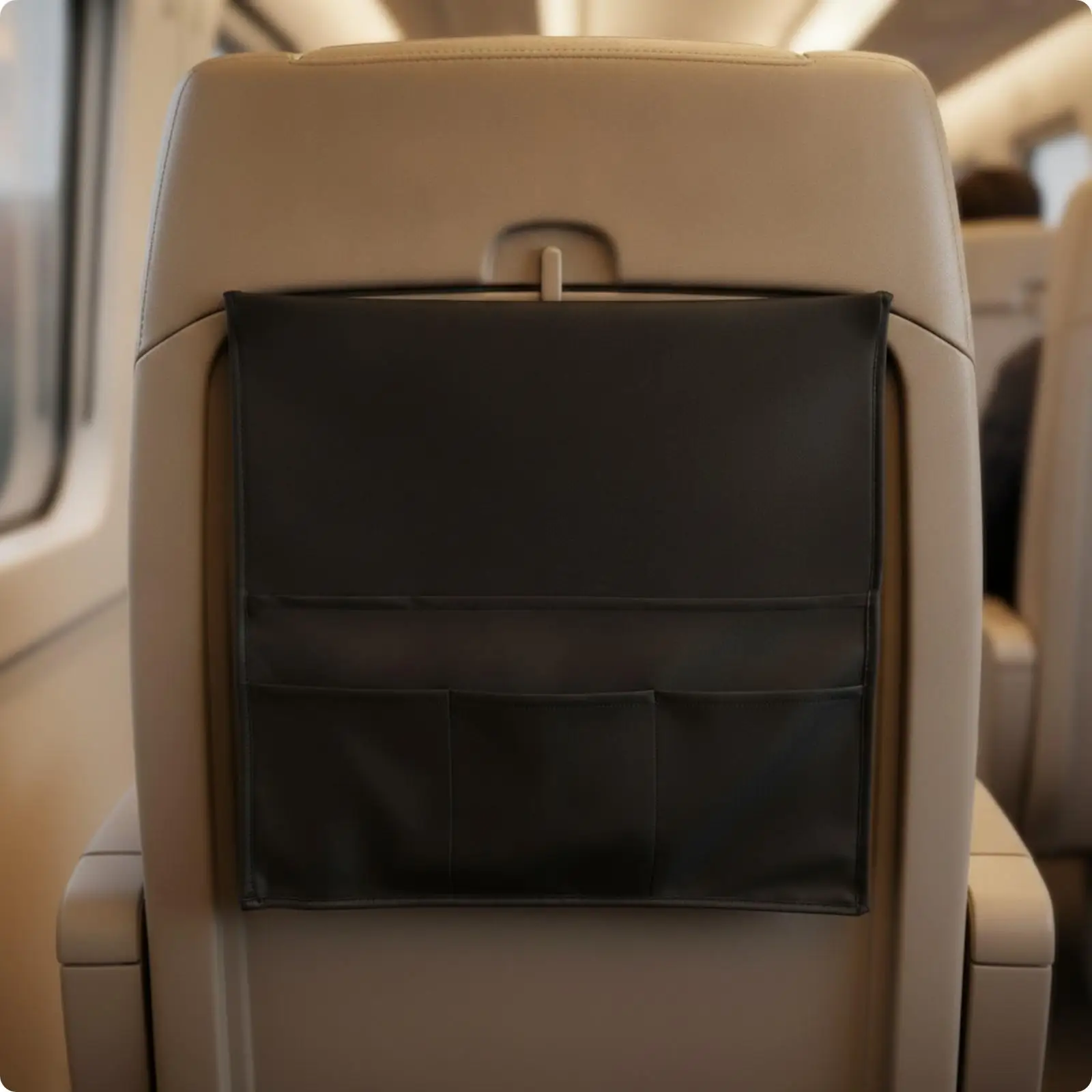 Back Seat Hanging Storage Bag Stitched Panel Construction, Flat boxy outline, Seat-Back Organizer, for Travel