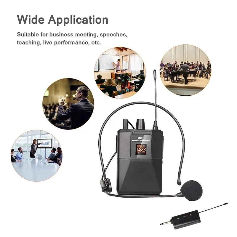 Wireless Microphone Headset Mic with Transmitter and Receiver LED Display Bodypack Transmitter for Live Performance Teaching