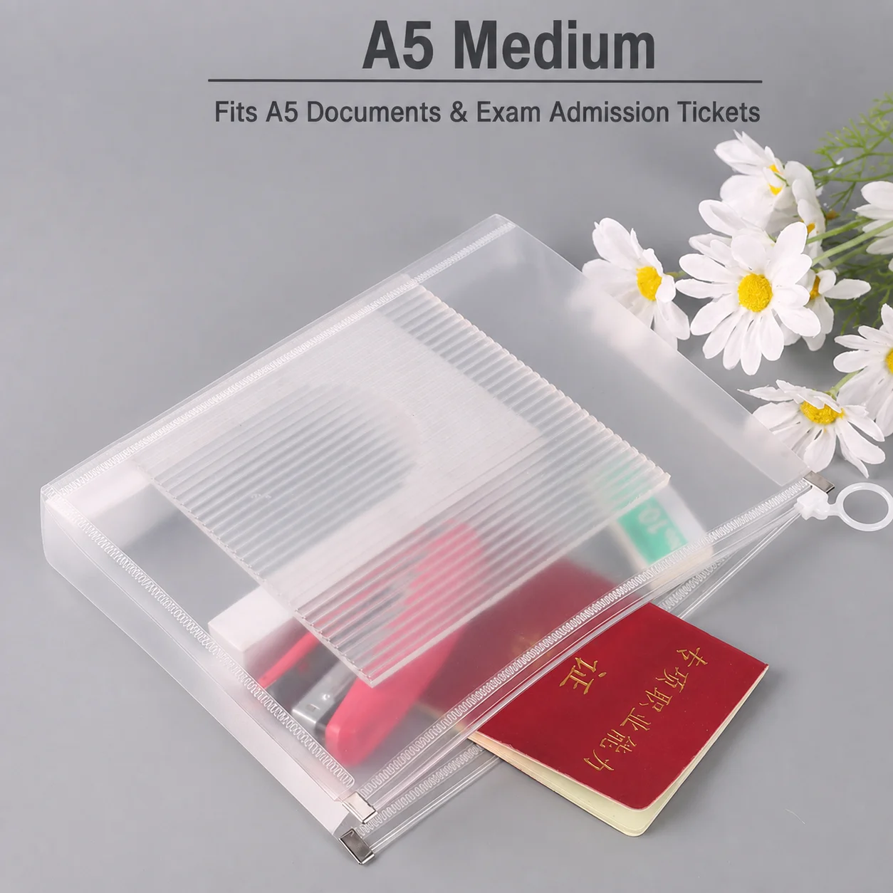 Stand Up Document Organizer Frosted Texture Semi-Transparent Stationery Bag Pp Plastic Storage Pouch Semi-Transparent For Office