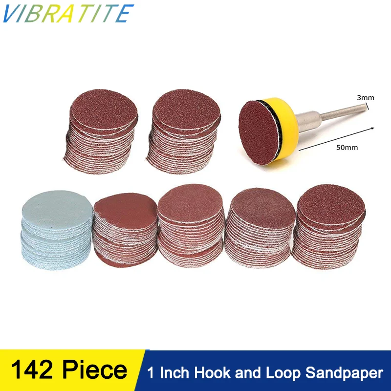 1 Inch 142 Pcs Hook and Loop Sanding Paper Set Assorted 100-3000 Girt with Backing Pad for Polishing Materials Plastics
