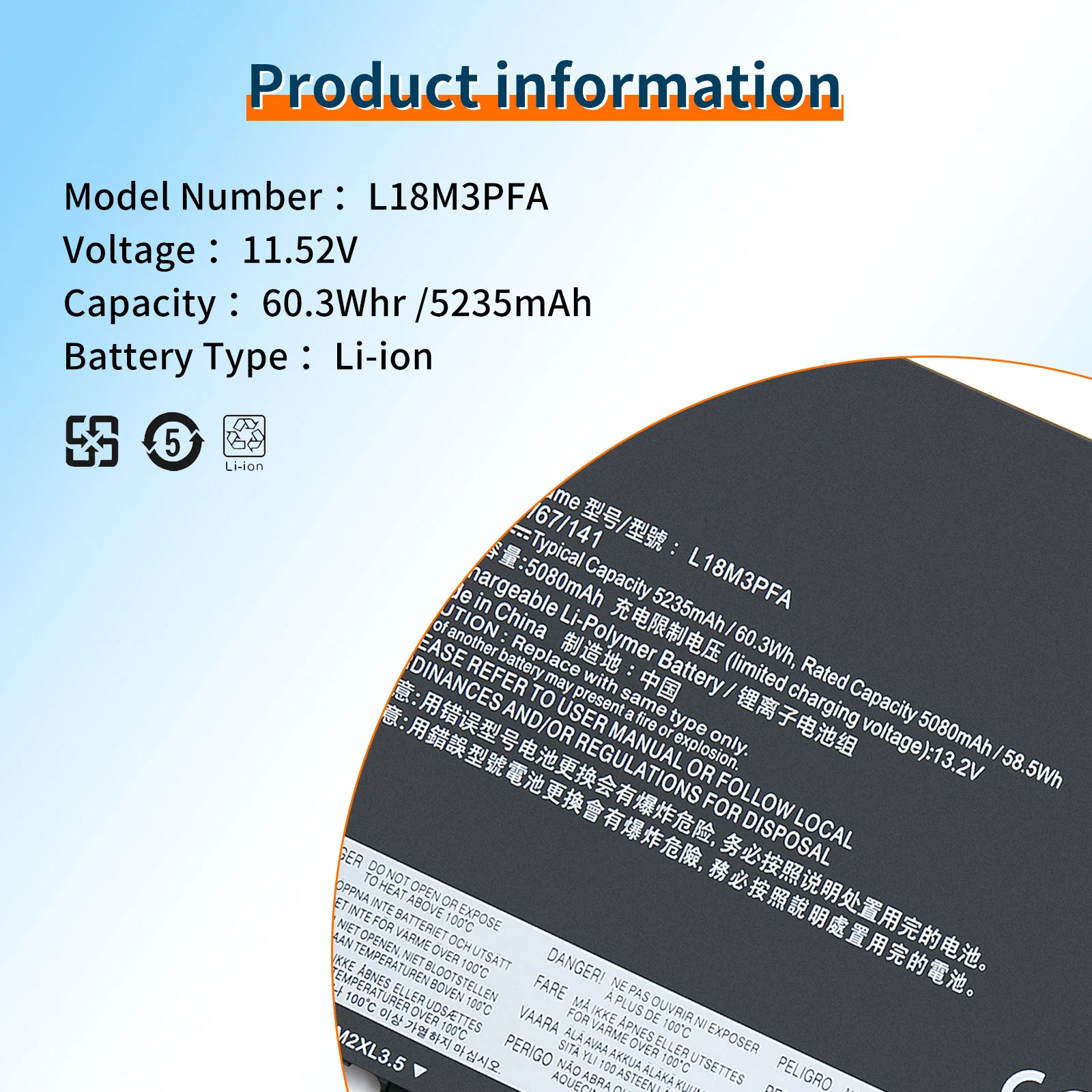 بطارية لابتوب BVBH لينوفو ، L18M3PFA ، شطافة V ، 60.3Wh ، من من من نوع mAh ، ، Notebook L18D3PF2