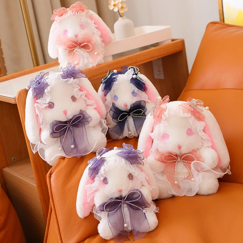 

20/25cm Lolita Rabbit Baby Plushie White Bunny Cute Cartoon Rabbit Sitting Doll Satin Dressed Cute Animal Girls Girlfriend Gifts